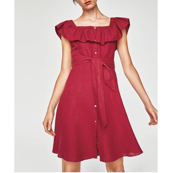 💃🏻 ZARA RUFFLE LINEN BLEND DRESS 💃🏻 - Picture 2 of 9